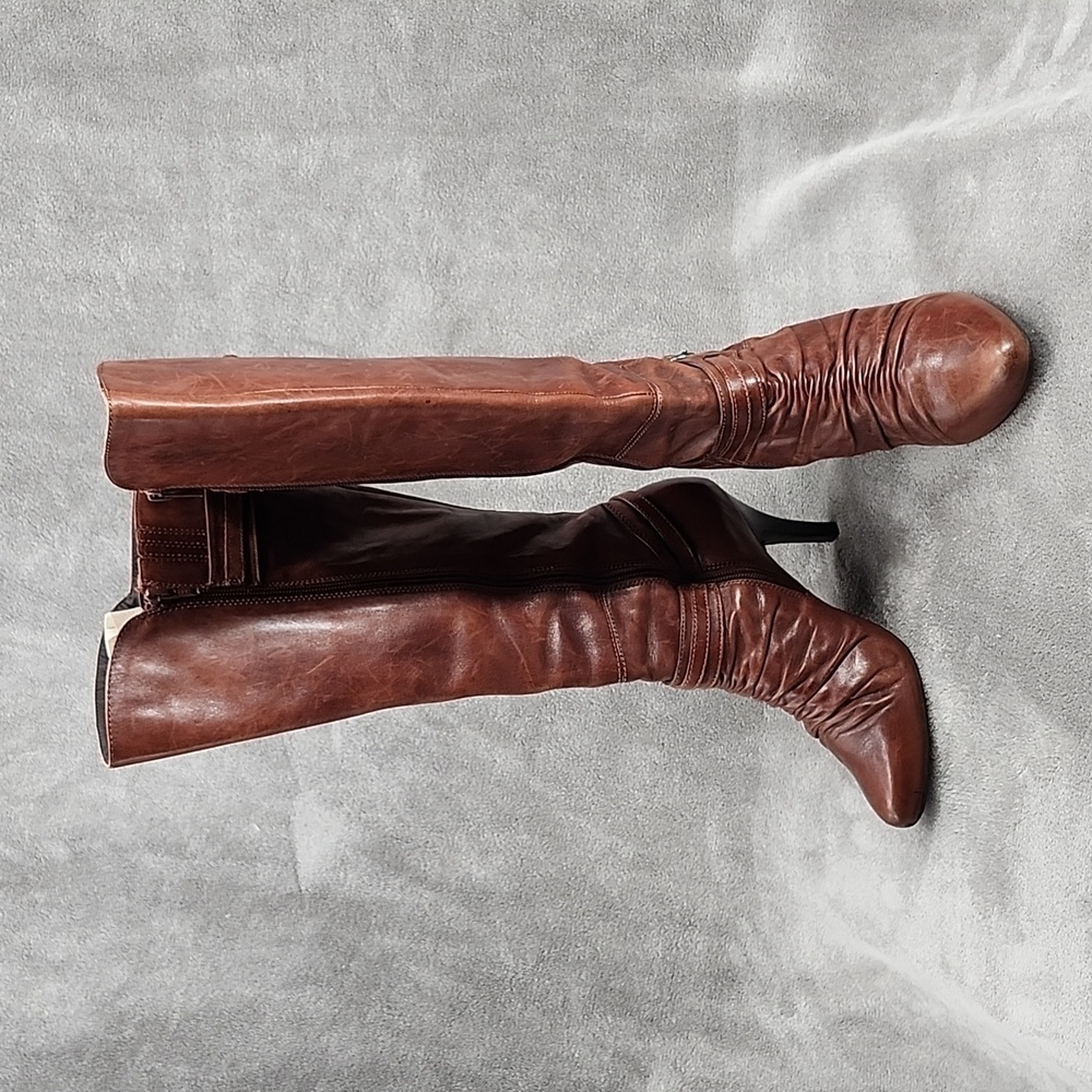 Overland High Heel Boots Women's EU 40 Distressed Brown Leather Side Full Zip